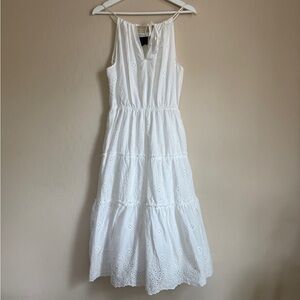 LIV Los Angeles Eyelet White Sleeveless Tiered Maxi Dress